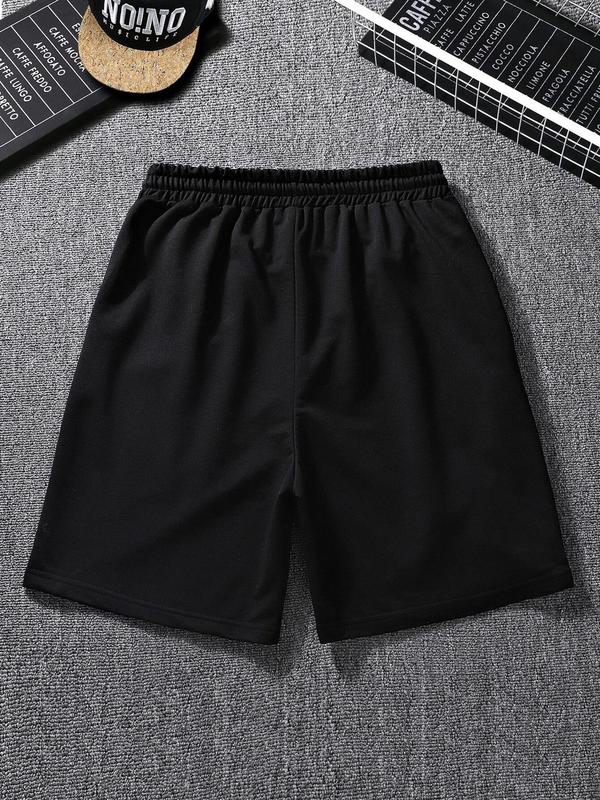 Men's Letter Print Drawstring Shorts, Loose Street Casual Elastic Waist Pocket Track Shorts for Summer, Fashion Men's Streetwear Bottoms for Daily Wear