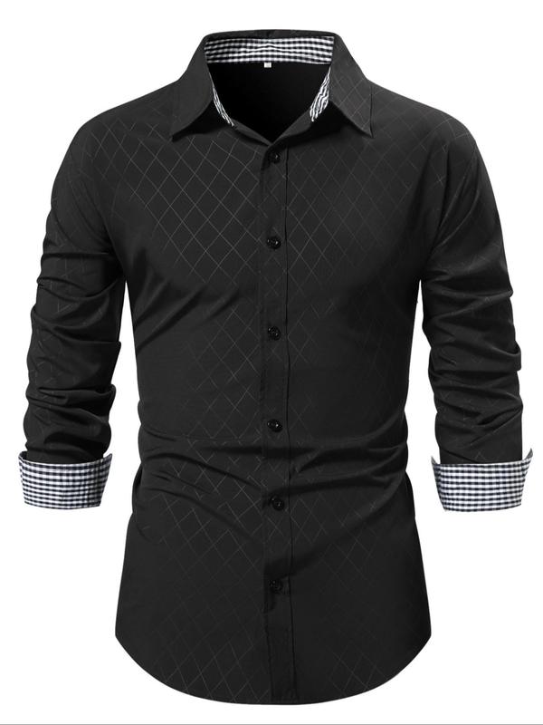 Men's Plaid Print Button Front Shirt, Regular Fit Casual Long Sleeve Collared Top for All Seasons, Men's Clothes for Daily Wear