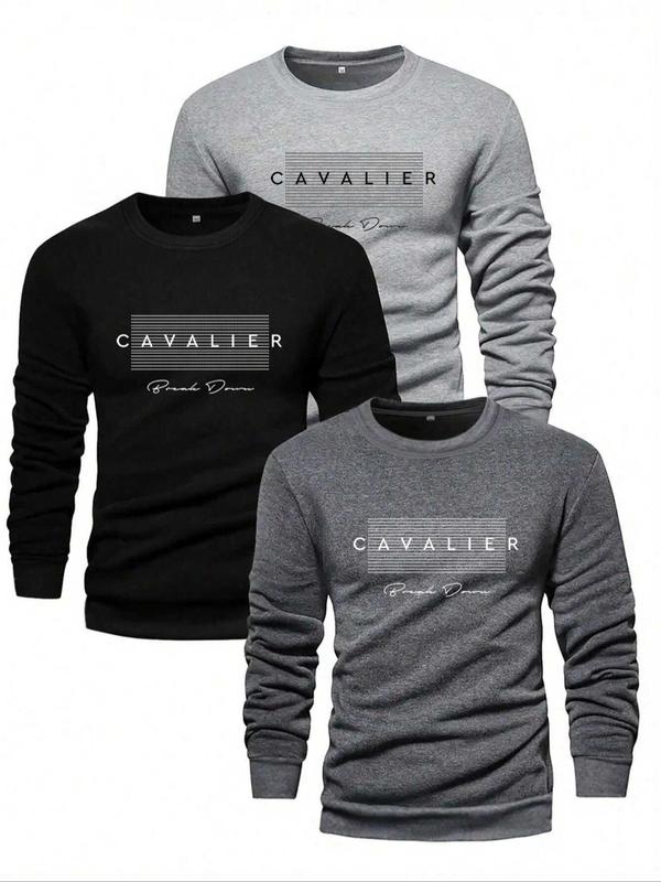 Men's Letter Print Round Neck Tee, Regular Fit Casual Long Sleeve  T-shirt for Fall & Winter, Men's Clothes for Daily Wear