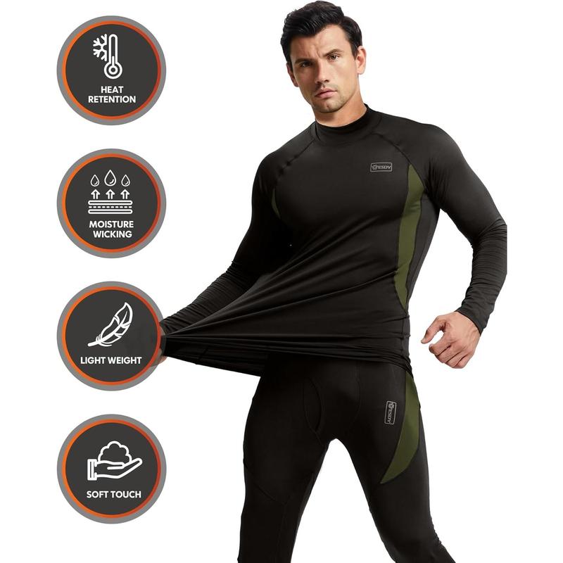 CL convallaria Mens Thermal Underwear Set with Fly, Long Johns Base Layer Winter Hunting Gear Sport Top and Bottom XS-4XL