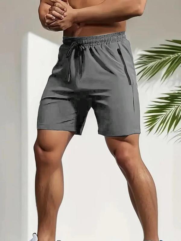 Men's Letter Print Zipper Pocket Drawstring Waist Shorts,  Shorts for Men, Regular Fit Casual Elastic Waist Shorts for All Seasons, Men's Bottoms for Daily Wear