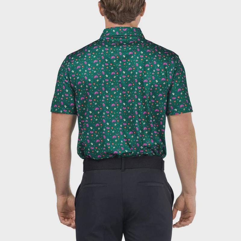 Peter Millar Barsto0l Golf Clubs & Flowers Printed Green Polo