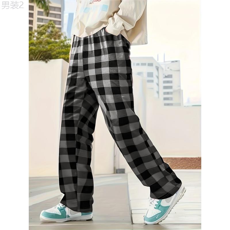 Comfy Stretchy Men's Classic Plaid Pajama Pants, Loose Fit Lounge Wear for Daily Wearing Fabric Loungewear