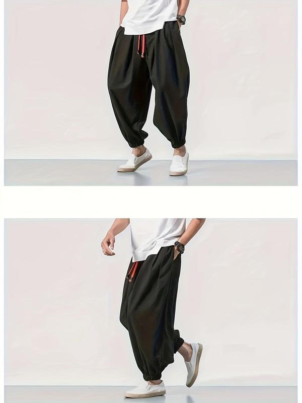 Men's Solid Pocket Drawstring Waist Jogger Pants, 2000s Pants for Men, Summer Outfits 2024 for Work, Casual Comfy Loose Trousers for Spring & Fall, Men's Bottoms for Daily Wear