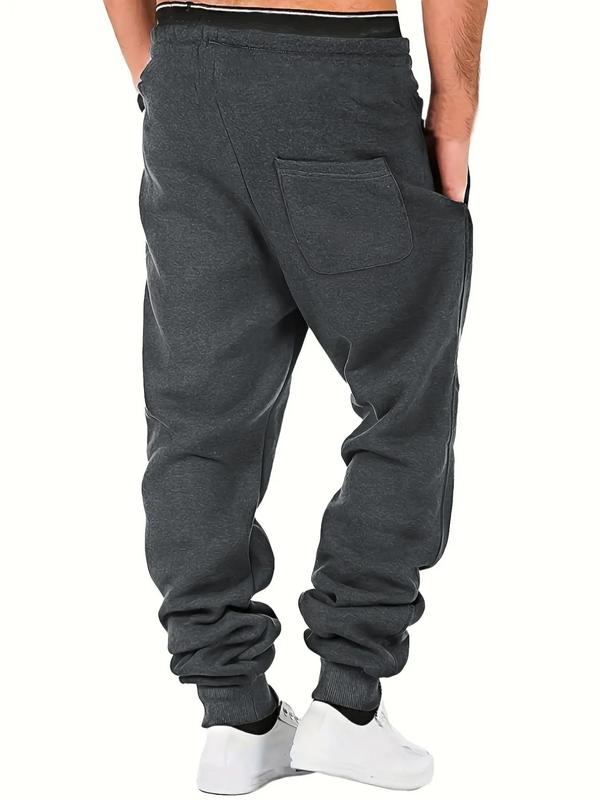 Men's Plain Patched Pocket Drawstring Waist Sweatpants, Fall Clothes, Regular Fit Casual Comfortable Thermal Jogger Trousers for Fall & Winter, Men's Bottoms for Daily Wear, Fall Outfits