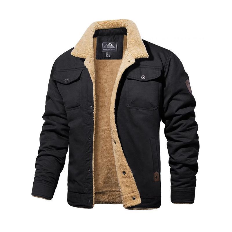 Men's Winter Jacket Sherpa Lined Jacket Warm Trucker Coat Multi Pocket Casual Collared Menswear Tops Men's Fleece-lined Cotton Casual Jacket