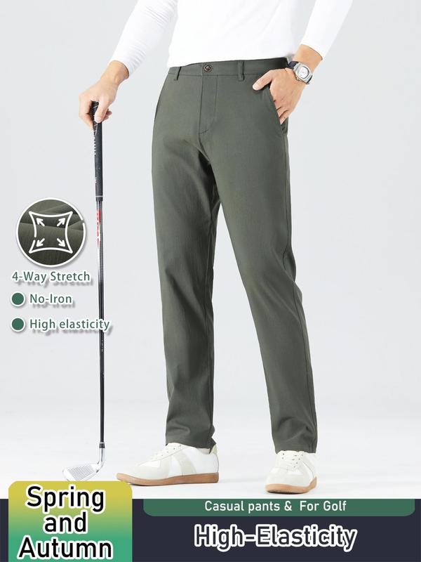 Men's Solid Color Button Fly Pocket Pants, Regular Fit Casual Comfy Trousers for Spring & Fall, Men Bottoms for Daily Wear