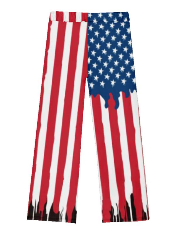 Men's American Flag Print Drawstring Waist Pants, Casual Comfy Regular Fit Pocket Straight Leg Trousers for Beach Vacation, Fashion Men's Bottoms for All Seasons