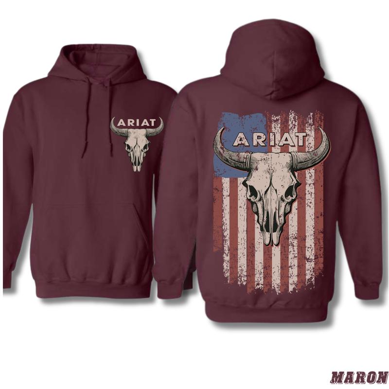 Ariat Patriotic Hoodie - Bold Skull and Flag Graphic, Perfect for Western Enthusiasts