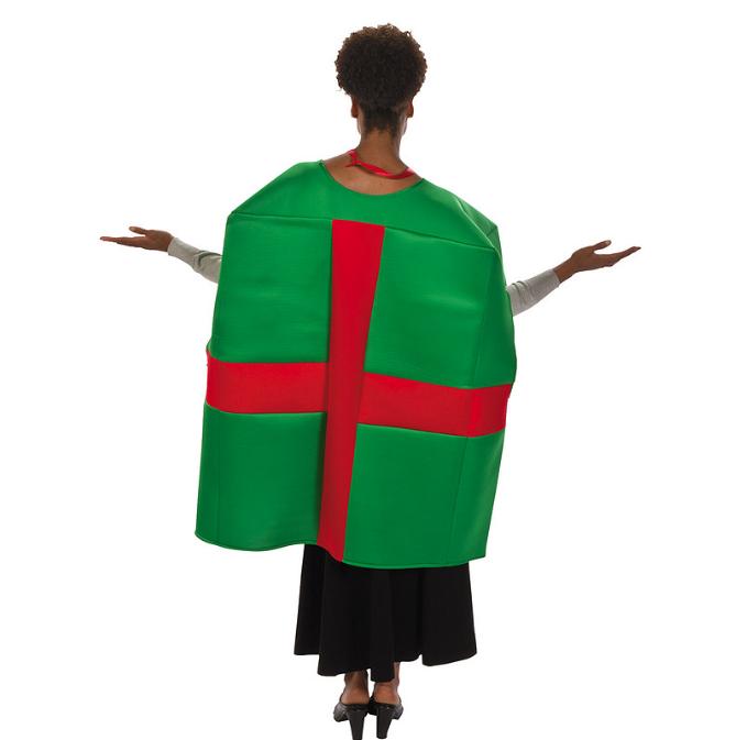 Adults Christmas Present Polyester Costume with Gift Tag Necklace - One Size