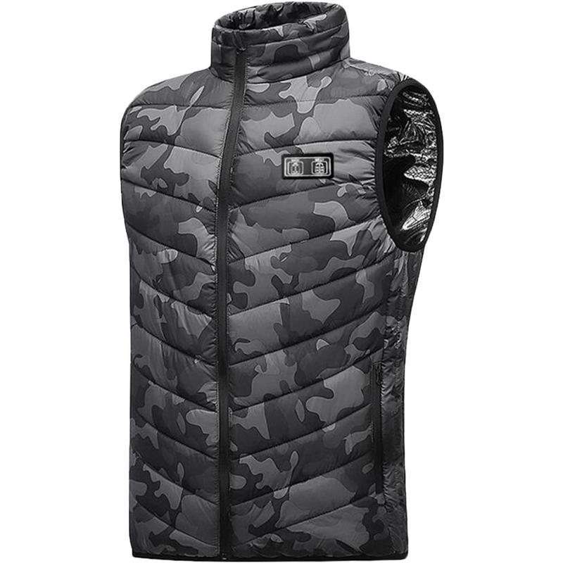 Men Women Heated Vest Unisex Puffer Padded Camo Smart Heating Jacket Rechargeable USB Winter Warm Heating Coat Zip Pocket