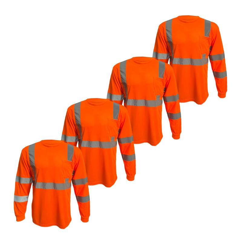 4 PACK SHIRT Class 3 High Visibility Orange OR YELLOW long sleeve safety shirt with reflector