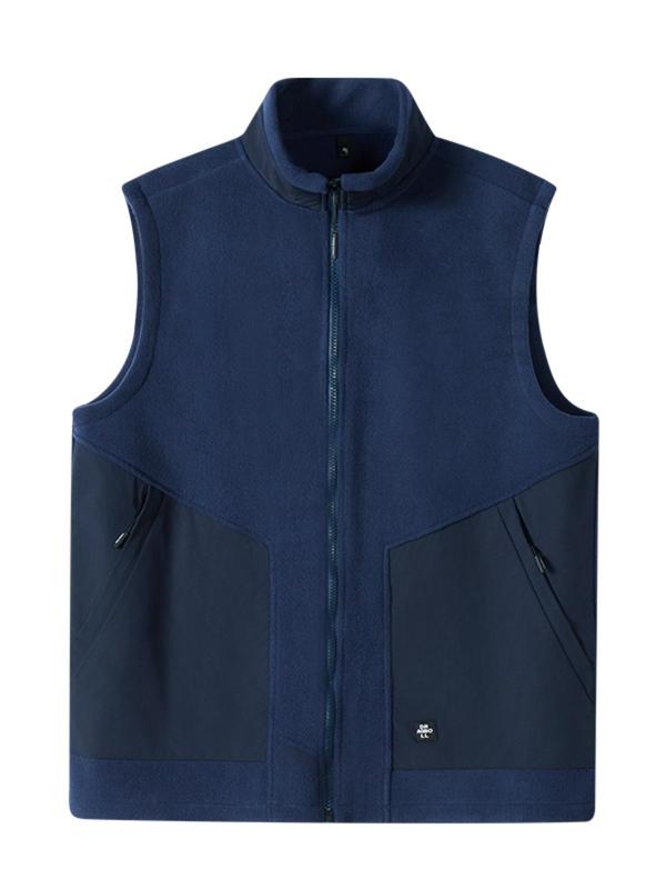 Men's Letter Patched Pocket Zipper Vest Jacket, Regular Fit Casual Stand Collar Sleeveless Outerwear for Fall & Winter, Men's Clothes for Daily Wear