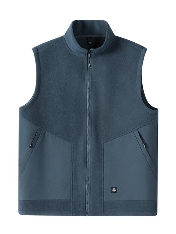 Men's Letter Patched Pocket Zipper Vest Jacket, Regular Fit Casual Stand Collar Sleeveless Outerwear for Fall & Winter, Men's Clothes for Daily Wear