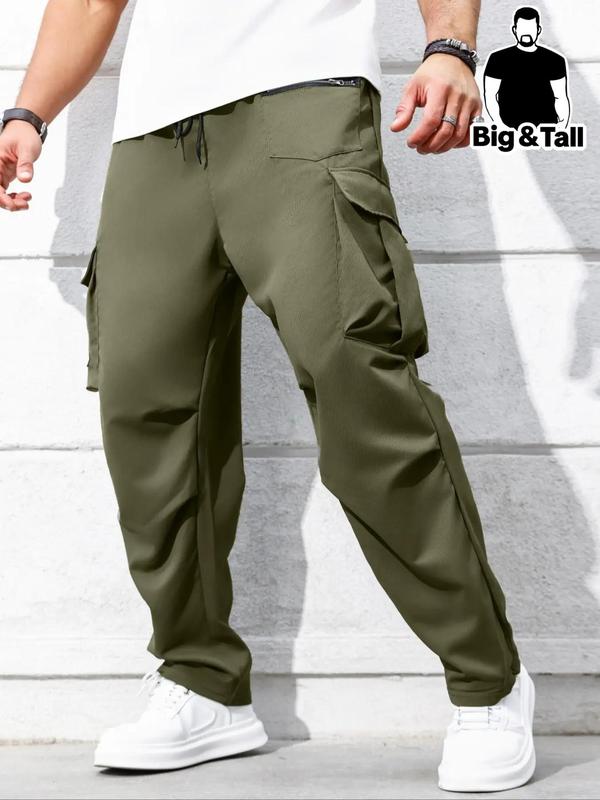  Men's Solid Flap Pocket Cargo Pants, Casual Streetwear Regular Fit Drawstring Waist Jogger Pants for Daily Wear, Pants for Men, Men's Trousers for Fall, Fall Bottoms 2024