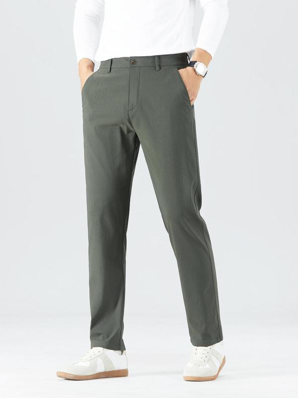 Men's Solid Color Button Fly Pocket Pants, Regular Fit Casual Comfy Trousers for Spring & Fall, Men Bottoms for Daily Wear