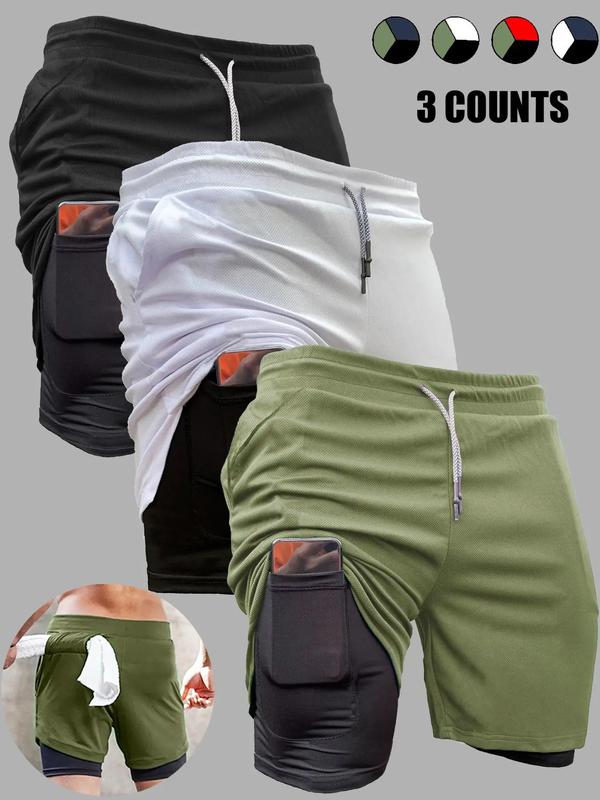 Men's 2 in 1 Drawstring Waist Shorts, Breathable Comfortable Pocket High Waist Shorts, Casual Men's Bottoms for Outdoor