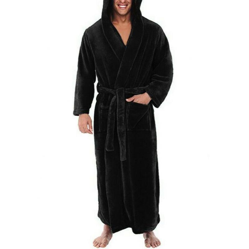 Male  Robe Male With Hooded Thick Dressing Gown Men's Bathrobe Winter Long Robe Mens Bath Robes Homewear