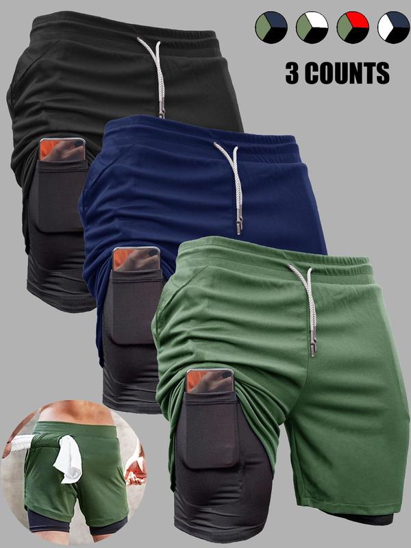 Men's 2 in 1 Drawstring Waist Shorts, Breathable Comfortable Pocket High Waist Shorts, Casual Men's Bottoms for Outdoor