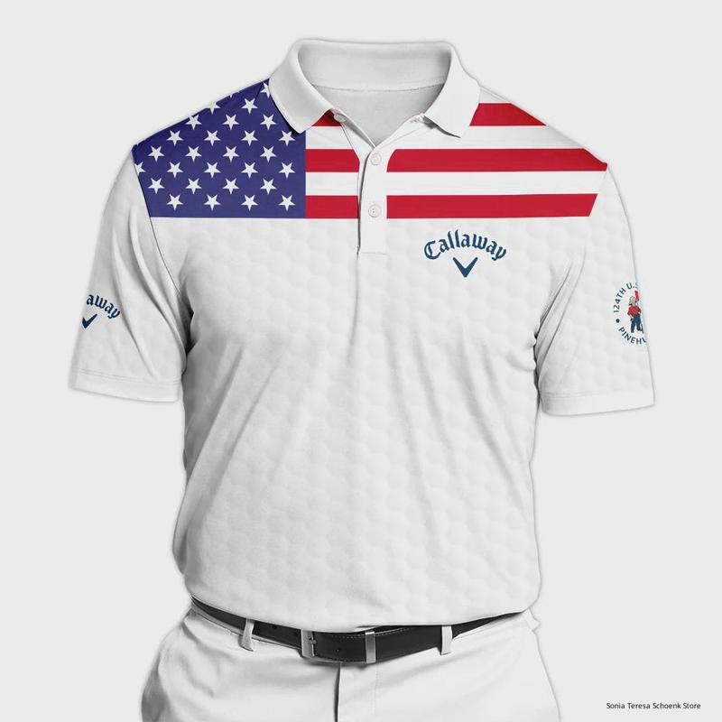 Callaway 124th U.S. Open Pinehurst Polo Shirt USA Flag Golf Pattern All Over Print Polo Shirt For Men