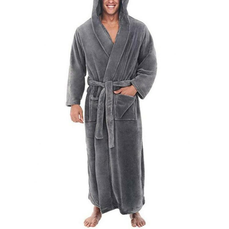 Male  Robe Male With Hooded Thick Dressing Gown Men's Bathrobe Winter Long Robe Mens Bath Robes Homewear