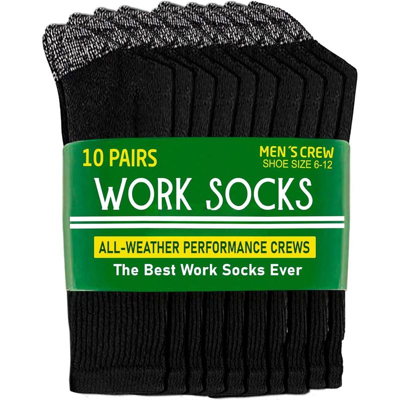 Men's Socks, Cotton Crew Socks for Men, Cushioned Boot Socks for Men, Work Socks for Men, 10 Pack Shoe Size 6-12.5