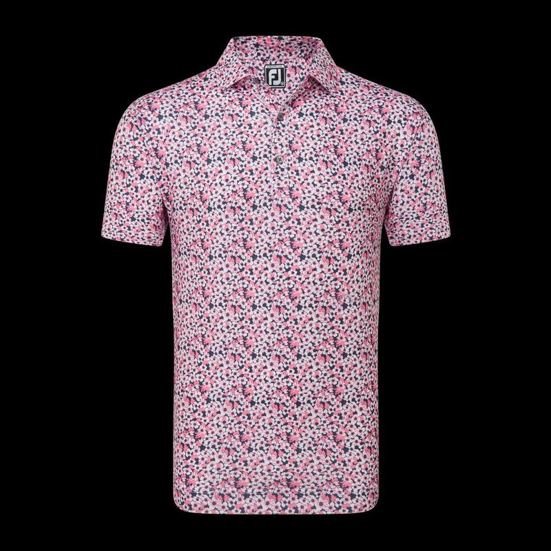 2024 FootJoy Primrose Print Lisle Men's Polo - Coral Red