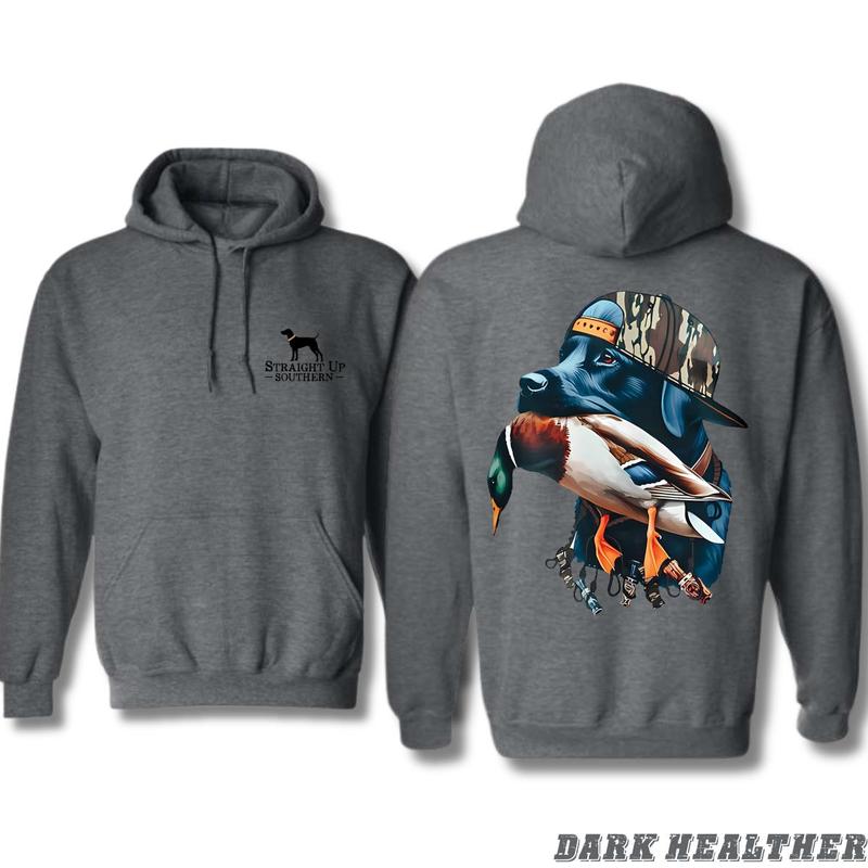 Straight Up Southern Hoodie - Bold Black Hunting Dog with Duck Graphic, Unisex Hoodie for Adventure and Style Menswear Sweaters, Perfect for Outdoorsmen and Waterfowl Hunters, For men, For women