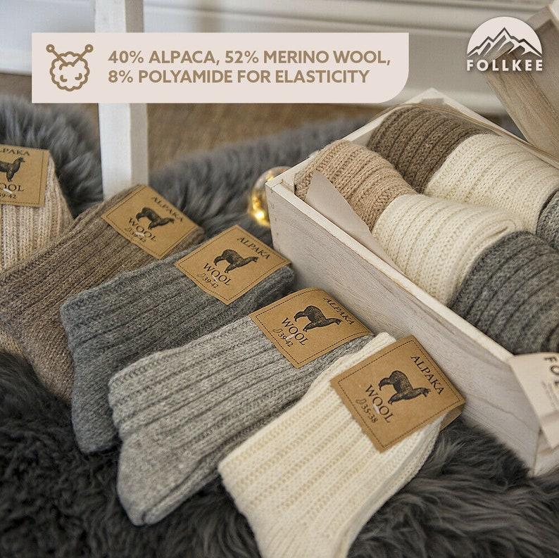 Follkee Alpaca Organic Wool Socks Fall Winter Hiking, Trekking Great Gift Idea, Cozy Socks, Fuzzy Socks, Natural Organic Socks, Earthing