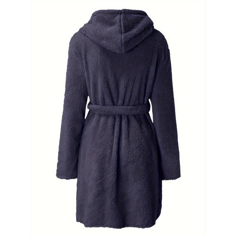 PLUS SIZE Men's Fleece Cozy Long Sleeve Hooded Robe - Casual Solid Color with Belt & Pockets for Fall Winter