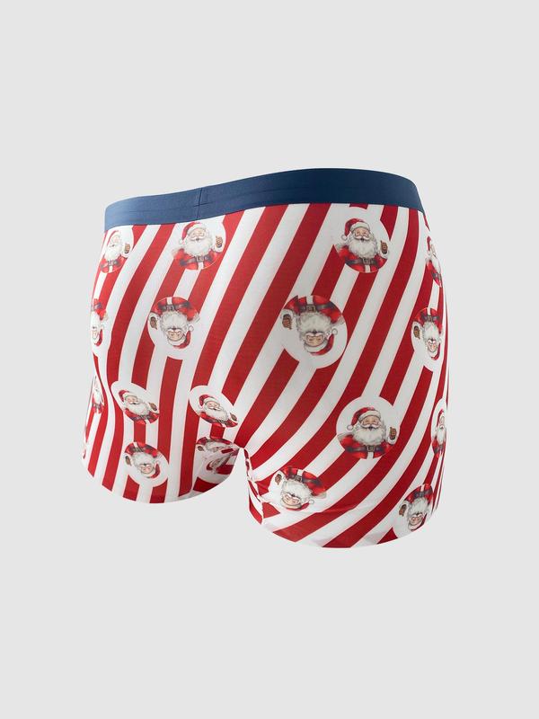 Men's Christmas Themed Print Solid Color Tape Waist Boxer Brief, Casual Comfy Breathable Underwear for Daily Wear, Men's Underwear for All Seasons