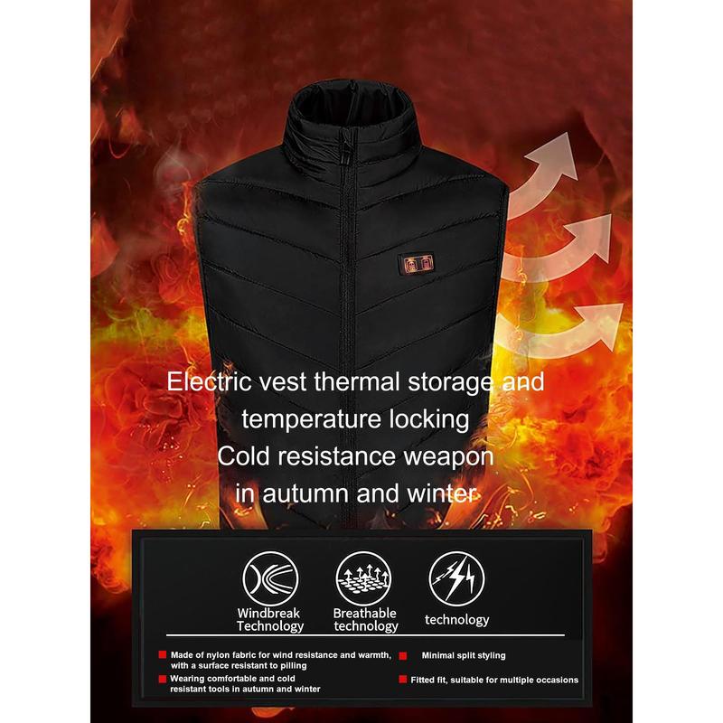 Unisex Heated Vest with 9 Heating Zones, Washable Lightweight Zip Heated Vest,Three-speed temperature adjustment.Warm waistcoat for outdoor sports