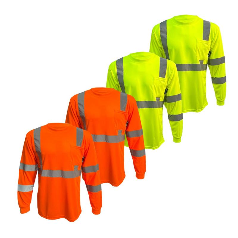 4 PACK SHIRT Class 3 High Visibility Orange OR YELLOW long sleeve safety shirt with reflector