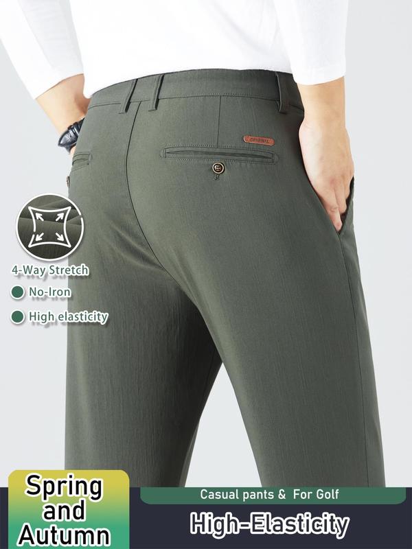 Men's Solid Color Button Fly Pocket Pants, Regular Fit Casual Comfy Trousers for Spring & Fall, Men Bottoms for Daily Wear