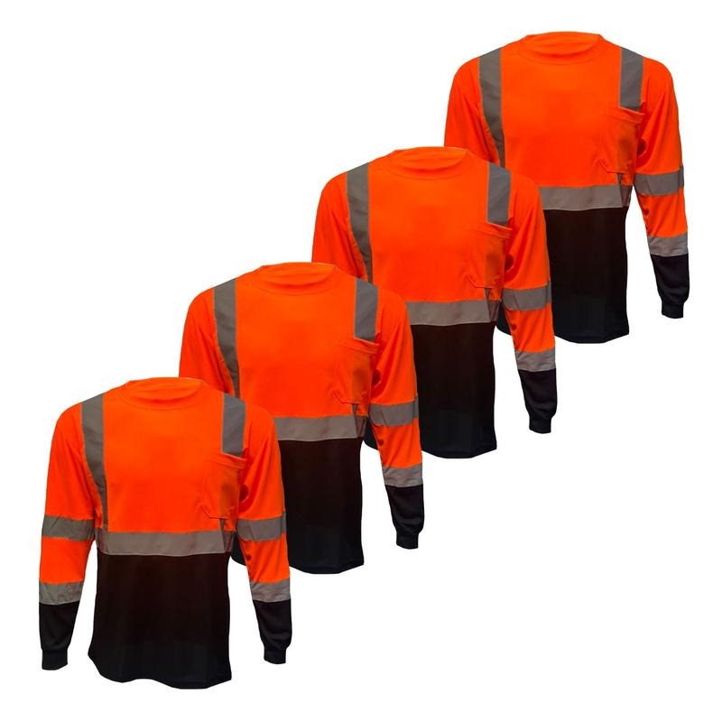 4 PACK SHIRT Class 3 High Visibility Orange OR YELLOW long sleeve safety shirt with reflector