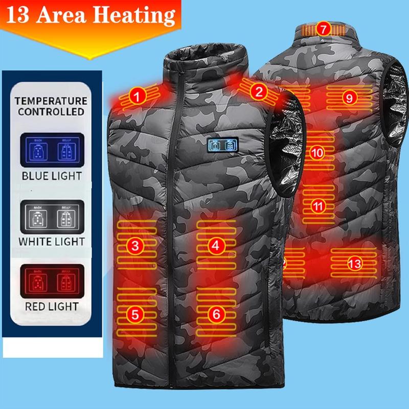 Men Women Heated Vest Unisex Puffer Padded Camo Smart Heating Jacket Rechargeable USB Winter Warm Heating Coat Zip Pocket