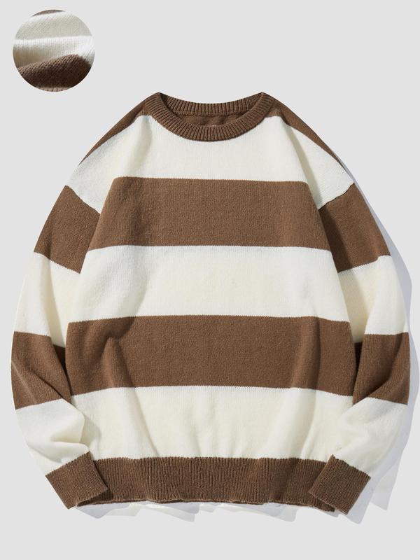 Men's Colorblock Striped Print Round Neck Sweater Pullover, Regular Fit Casual Long Sleeve Crew Neck Jumper for Fall & Winter, Fashion Men's Knitwear for Daily Wear