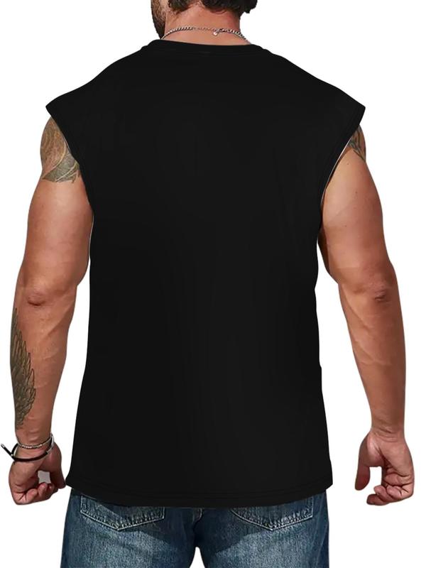 Men's Plus Size Letter & Hand Print Round Neck Tank Top, Casual Sleeveless Crew Neck Top for Summer, Fashion Men's Clothes for Daily Wear