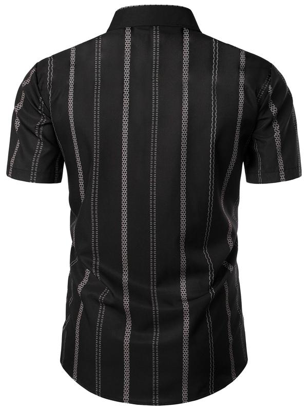 Men's Regular Fit Striped Print Button Front Shirt, Casual Streetwear Short Sleeve Collar Top for Summer, Fashion Men's Clothes for Daily Wear