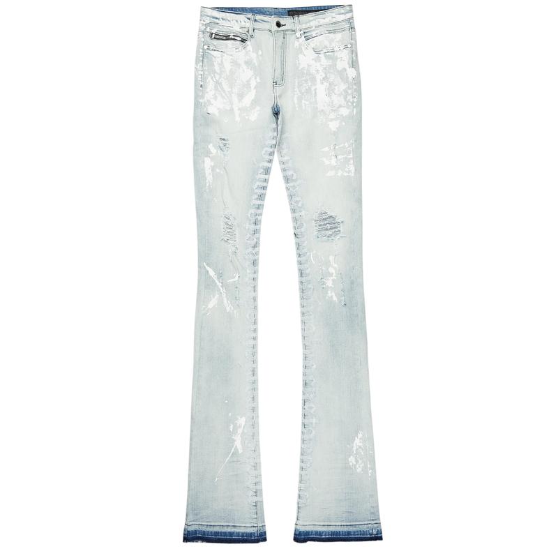 Datu Blue Painter Super Stacked Flare Jean