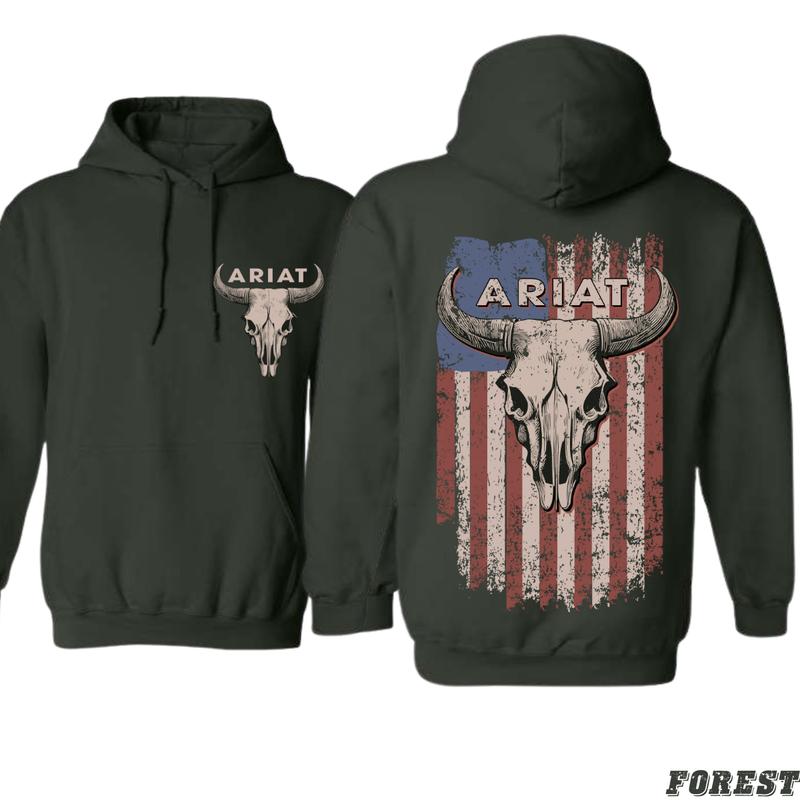 Ariat Patriotic Hoodie - Bold Skull and Flag Graphic, Perfect for Western Enthusiasts