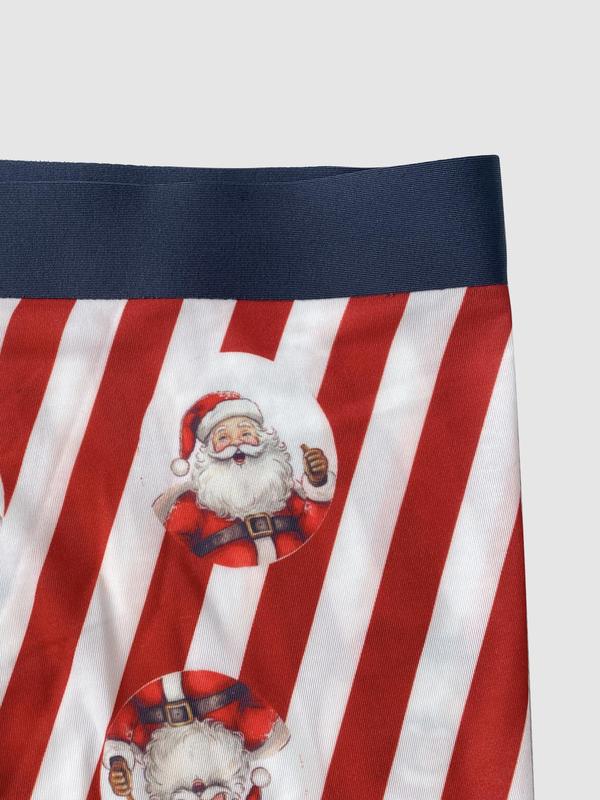 Men's Christmas Themed Print Solid Color Tape Waist Boxer Brief, Casual Comfy Breathable Underwear for Daily Wear, Men's Underwear for All Seasons