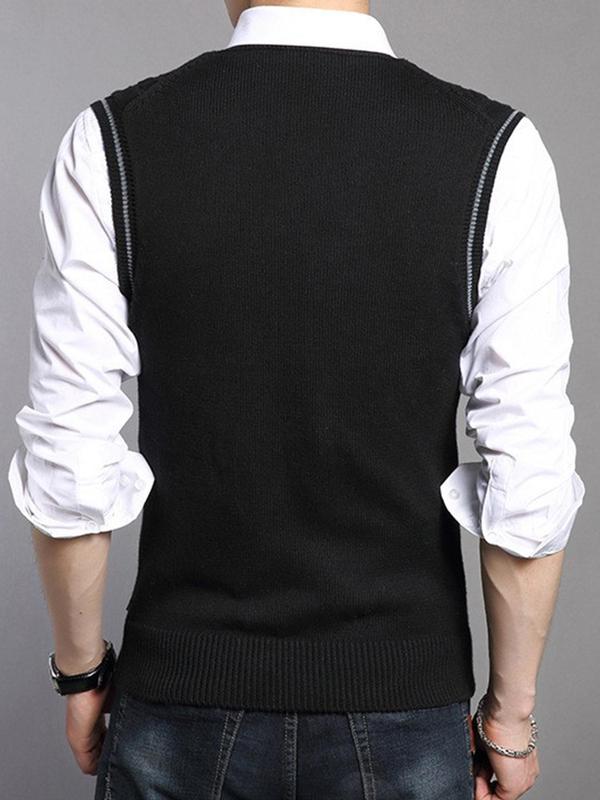 Men's Cable Knit V Neck Sweater Vest without Shirt, Casual Business Striped Print Sleeveless Knitwear Top for Summer, Fashion Men's Knit Clothing for Daily Wear