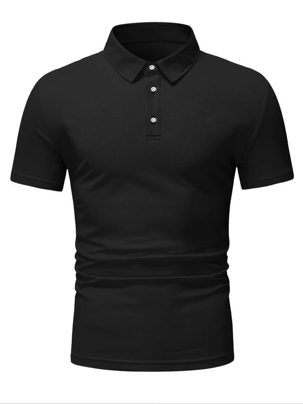 Men's Solid Short Sleeve Polo Shirt, Regular Fit Casual Button Front Collared Top for Summer, Fashion Men's Clothes for Daily Wear