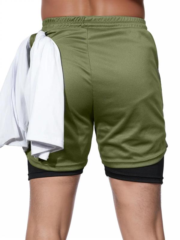 Men's 2 in 1 Drawstring Waist Shorts, Breathable Comfortable Pocket High Waist Shorts, Casual Men's Bottoms for Outdoor