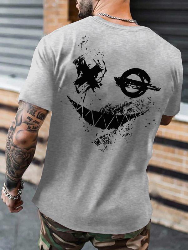 Men's Smile Face Print Round Neck Tee, Regular Fit Casual Short Sleeve T-shirt, Graphic T-shirts, Streetwear, Summer Outfits 2024, Going Out Outfits