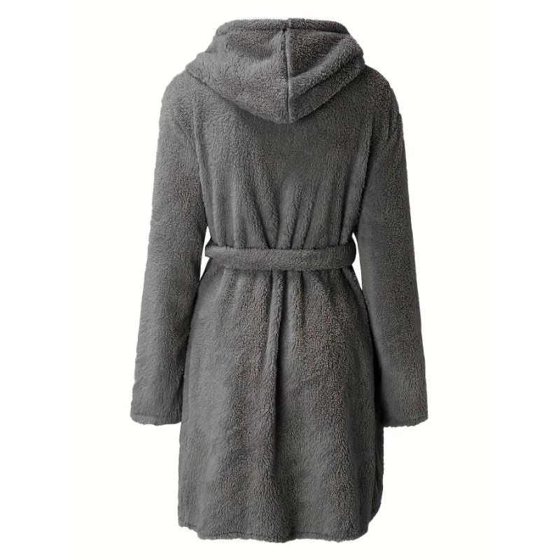 PLUS SIZE Men's Fleece Cozy Long Sleeve Hooded Robe - Casual Solid Color with Belt & Pockets for Fall Winter