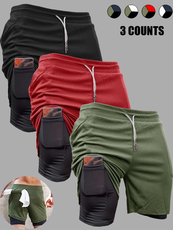 Men's 2 in 1 Drawstring Waist Shorts, Breathable Comfortable Pocket High Waist Shorts, Casual Men's Bottoms for Outdoor