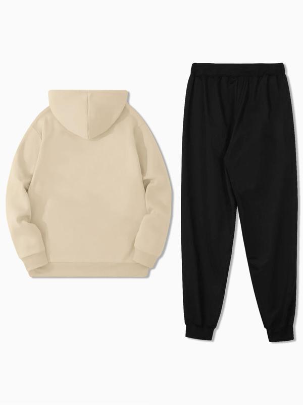 Unisex's Letter Print Drop Shoulder Kangaroo Pocket Hoodie & Drawstring Waist Sweatpants Two-piece Set, Regular Fit Casual Fashion Cozy Breathable Two Piece Outfits for Daily Wear, Unisex's Clothes for Fall & Winter