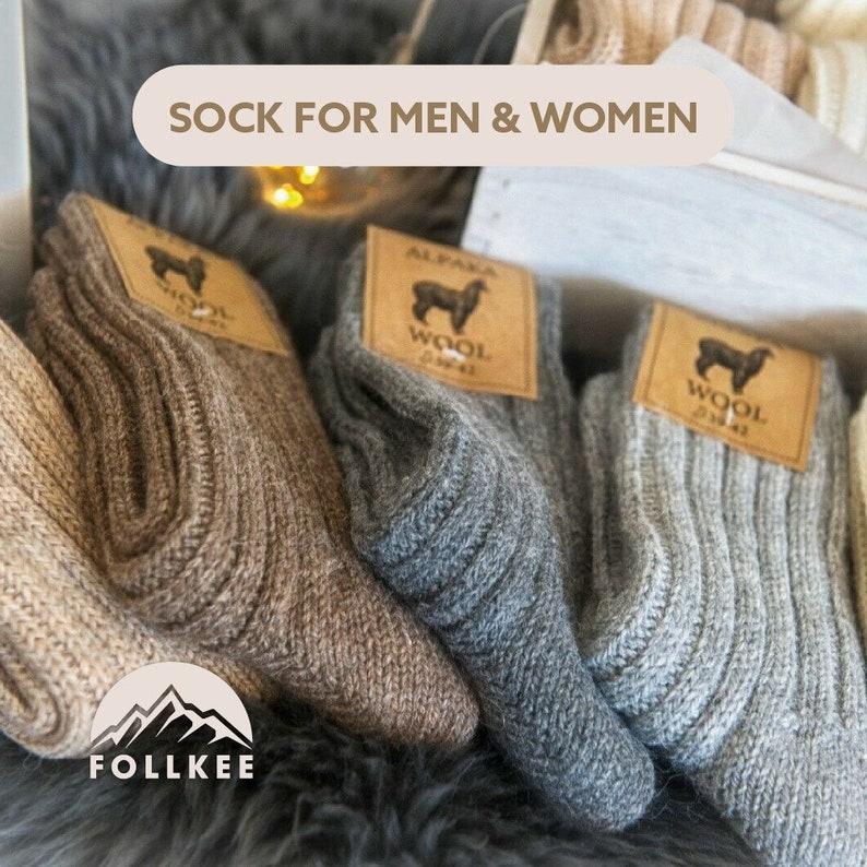 Follkee Alpaca Organic Wool Socks Fall Winter Hiking, Trekking Great Gift Idea, Cozy Socks, Fuzzy Socks, Natural Organic Socks, Earthing